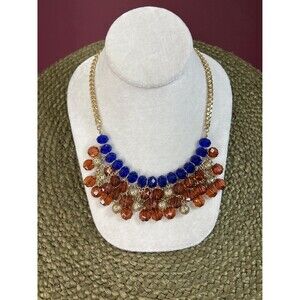 Multi-layer Faceted Beaded Necklace Navy Blue Brown Gold Estate Piece